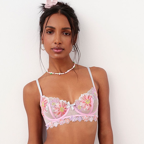 For Love And Lemons Aster Embroidered Underwire Bra Medium NEW - Picture 1 of 6